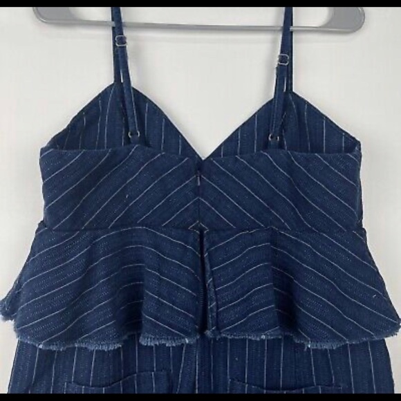 ETT TWA By Anthropologie Sleeveless Peplum Ruffle Stripe Denim Romper/Jumpsuit - Picture 8 of 9